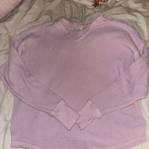 Aerie Lilac V-Neck Waffle Knit Sweater